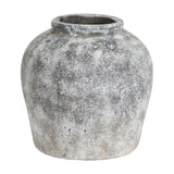 Hill Interiors Aged Stone Ceramic Vase in beige with a rounded body, tapered neck, and mottled matte stone-effect finish on a white background.
