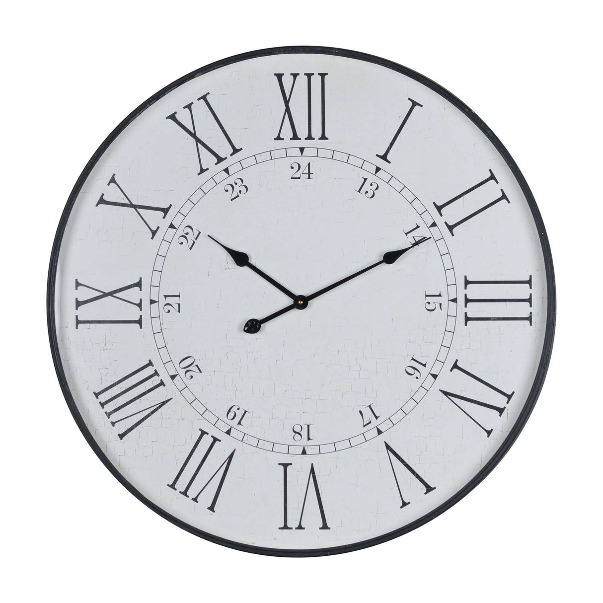 Hill Interiors Large Station Wall Clock in white with wooden frame, black Roman numerals, inner 24-hour numbers and slim black hands on a plain background.