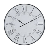 Hill Interiors Large Station Wall Clock in white with wooden frame, black Roman numerals, inner 24-hour numbers and slim black hands on a plain background.