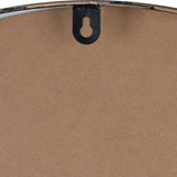 Close-up of the reverse of the Hill Interiors Large Station Wall Clock showing the brown backing board and black metal keyhole hanging bracket.