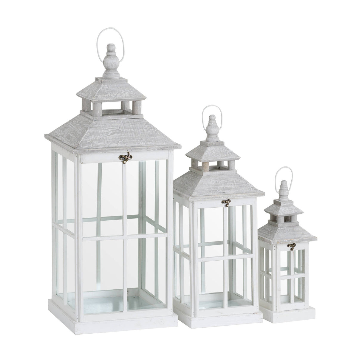 Set of 3 White Window Style Open Top Lanterns – White
