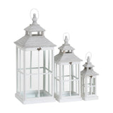 Set of 3 White Window Style Open Top Lanterns – White