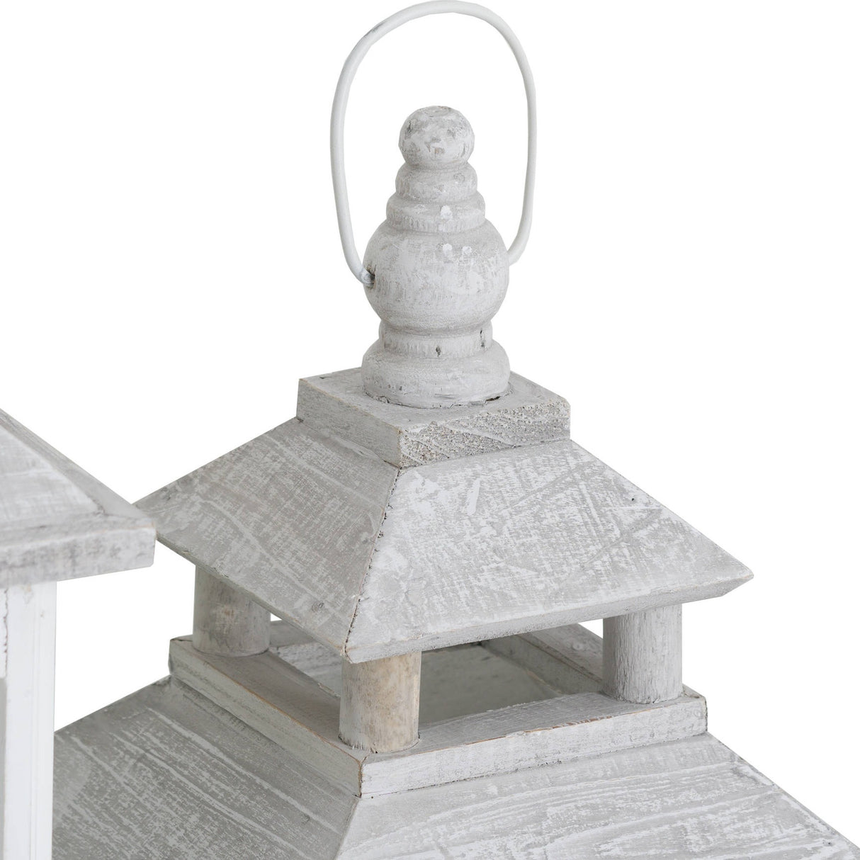 Set of 3 White Window Style Open Top Lanterns – White