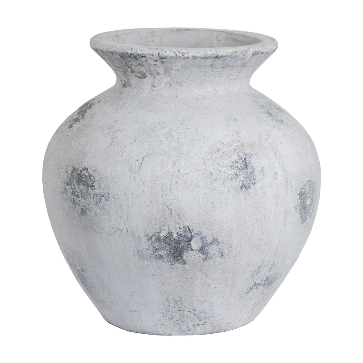 Hill Interiors Large Antique White Ceramic Vase with a rounded urn-shaped body, tapered neck and distressed matte finish, shown on a plain white background.