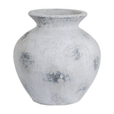 Hill Interiors Large Antique White Ceramic Vase with a rounded urn-shaped body, tapered neck and distressed matte finish, shown on a plain white background.