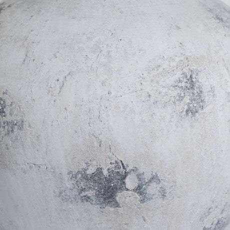 Close-up of the Hill Interiors Large Antique White Ceramic Vase showing its matte chalky glaze with soft grey weathered patches across the rounded body.