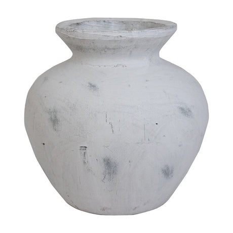 Hill Interiors Antique White Ceramic Vase with a rounded body, tapered neck and matte, softly weathered white finish, shown on a plain background.
