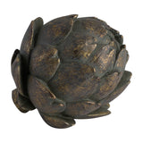 Hill Interiors antique bronze artichoke ornament in resin with layered leaf detailing and aged gold-bronze finish, shown on a plain white background.