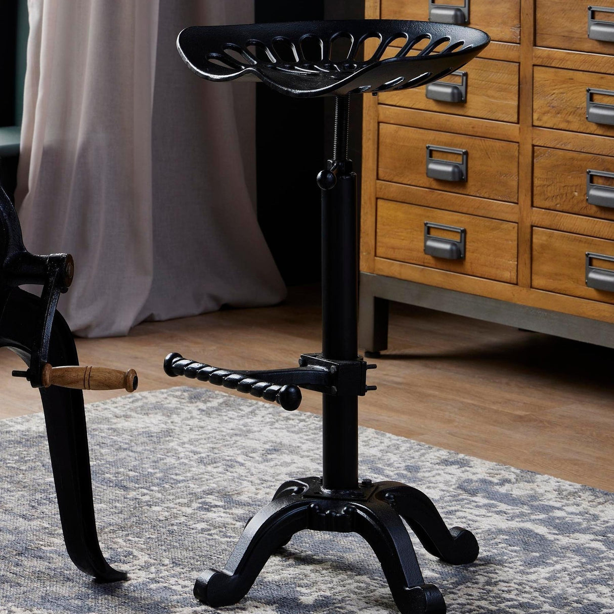 Adjustable Metal Tractor Seat Stool – Black