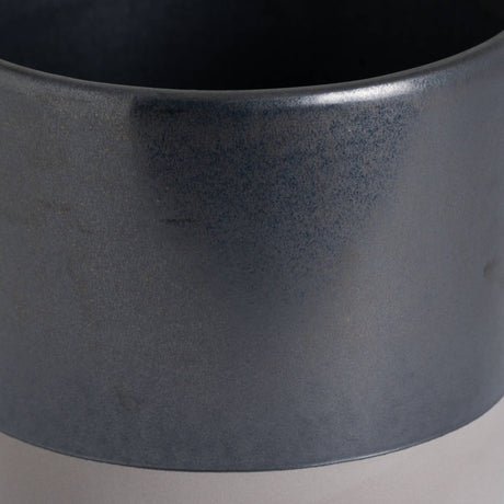 Close-up of Hill Interiors Large Metallic Ceramic Serving Tray in grey, showing the glazed cylindrical body with soft metallic sheen on a pale background.