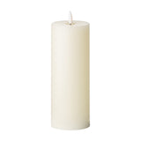 Hill Interiors LED cream wax pillar candle, 20cm tall with a flickering flame tip, shown on a plain white background from the set of three.
