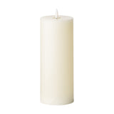 Hill Interiors LED cream wax pillar candle, 23x9cm, with smooth beige finish and moulded flame tip, shown against a plain white background.