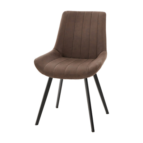 Hill Interiors Draxinby brown faux-leather dining chair with vertical stitched channels, contoured padded back and slim tapered black legs.