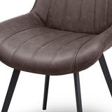 Hill Interiors Draxinby brown faux-leather dining chair with vertical stitched channels on the padded seat and back and slim black tapered legs.