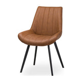 Hill Interiors Draxinby brown faux-leather dining chair with channel-stitched padded back and seat on slim black metal legs, on a white background.