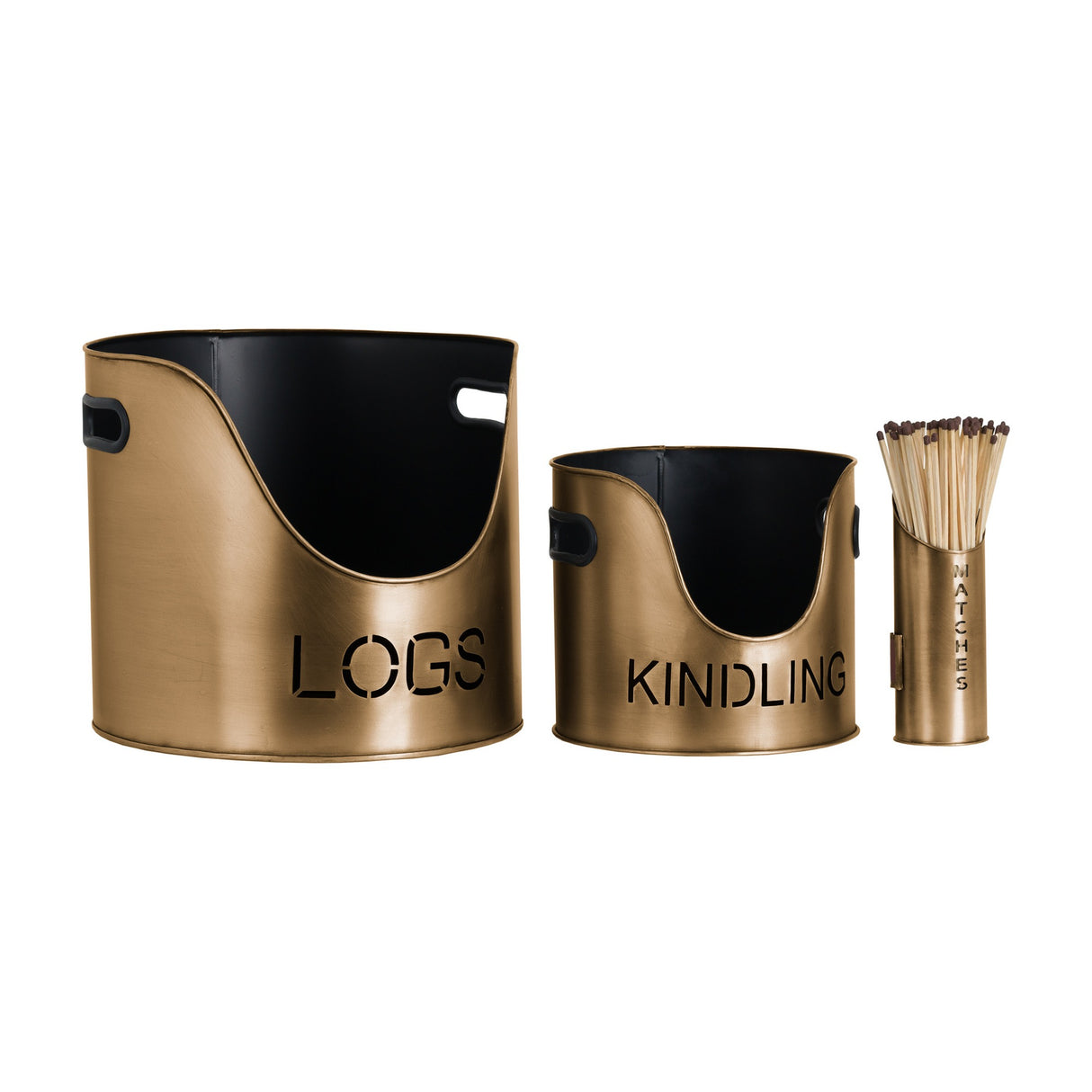 Bronze Finish Log and Kindling Buckets with Matchstick Holder