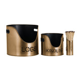 Bronze Finish Log and Kindling Buckets with Matchstick Holder