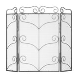 Hill Interiors large three-panel fire screen in antique silver metal with scrolled mesh design, shown on a plain white background.
