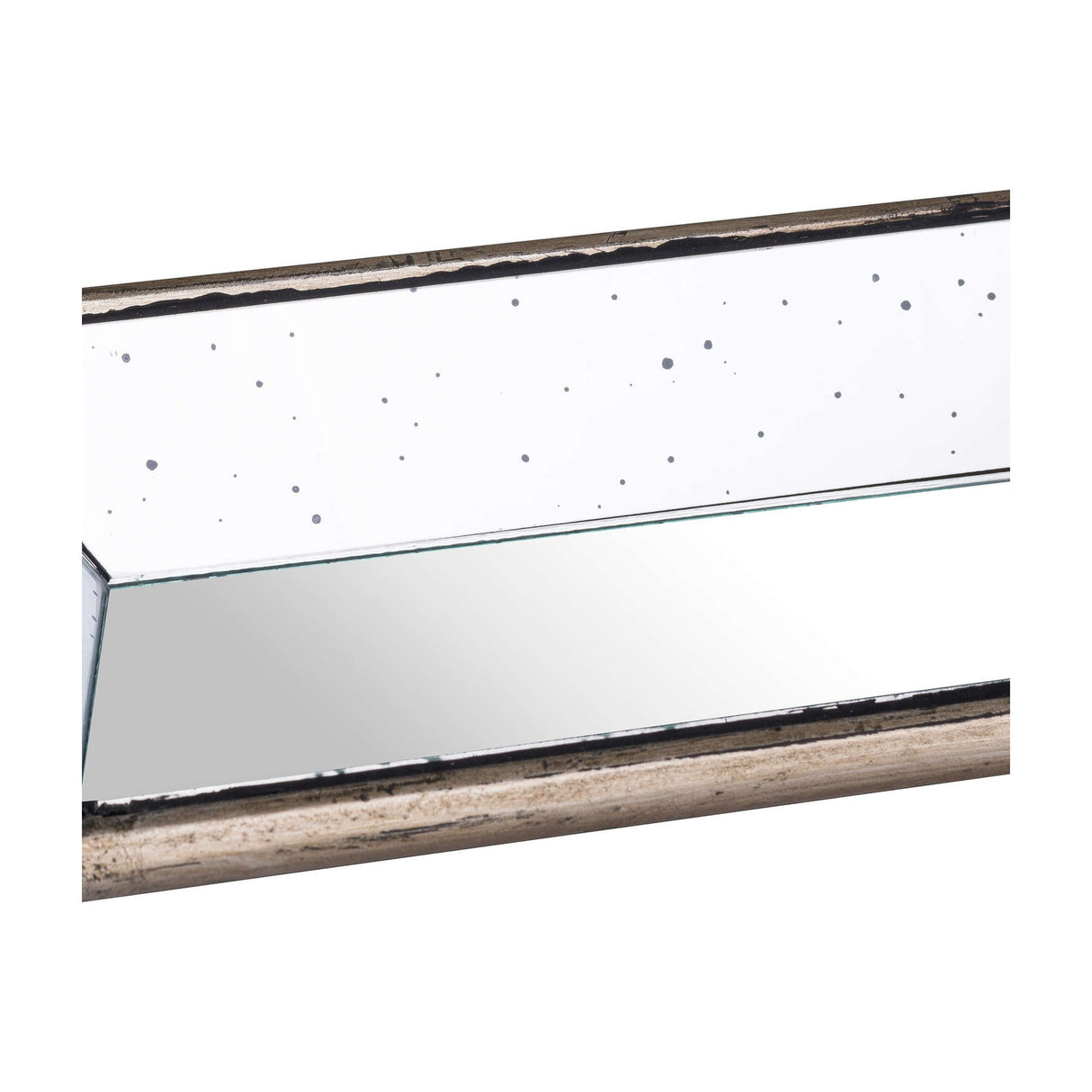 Distressed Mirrored Display Tray with Wooden Trim – Silver