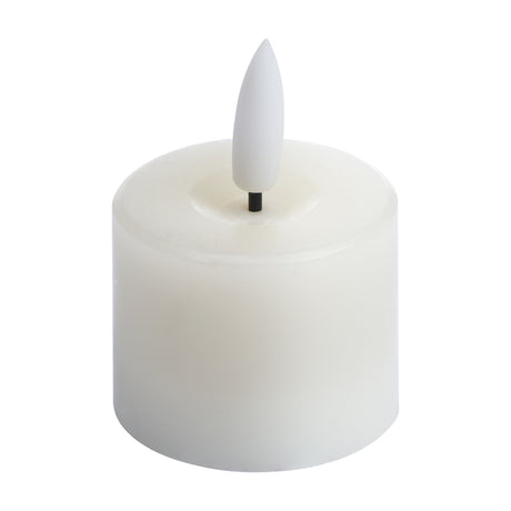 Hill Interiors LED tealight candle in beige moulded plastic with a flame-shaped tip, from a set of six, shown on a plain white background.