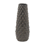 Hill Interiors Large Alpine 43cm ceramic vase with tapered form and diamond-textured dark grey-brown finish, shown on a plain white background.