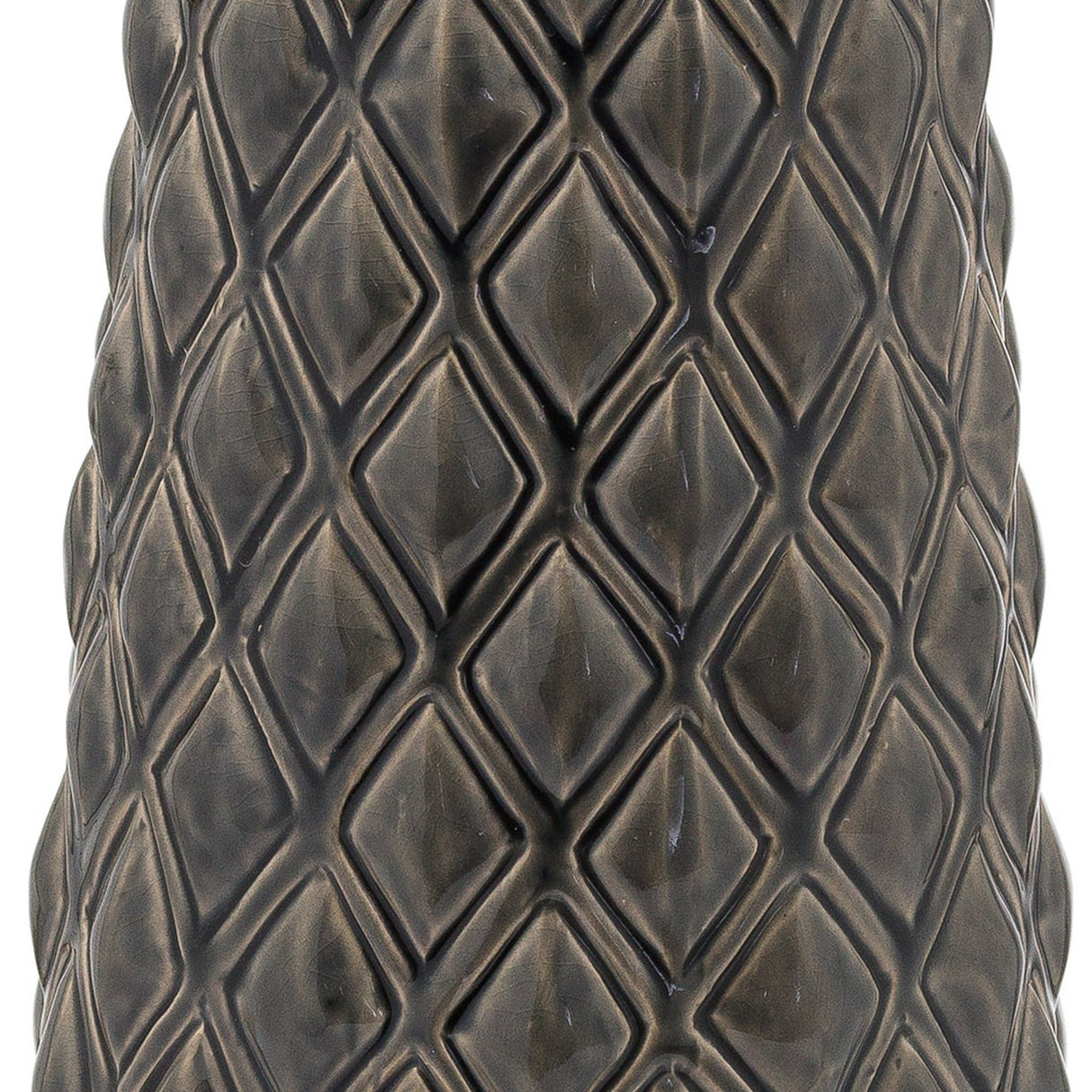 Close-up of the Hill Interiors Large Alpine Ceramic Vase showing its diamond-patterned surface in a natural bronze-toned finish.