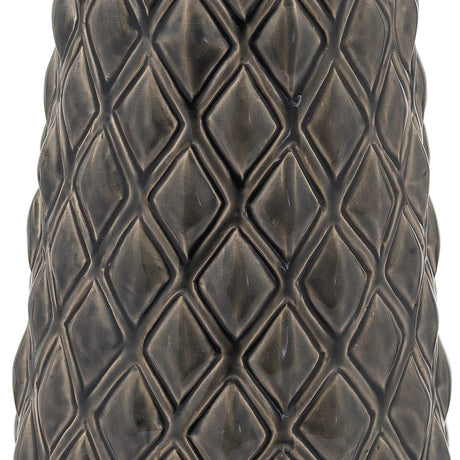 Close-up of the Hill Interiors Large Alpine Ceramic Vase showing its diamond-patterned surface in a natural bronze-toned finish.