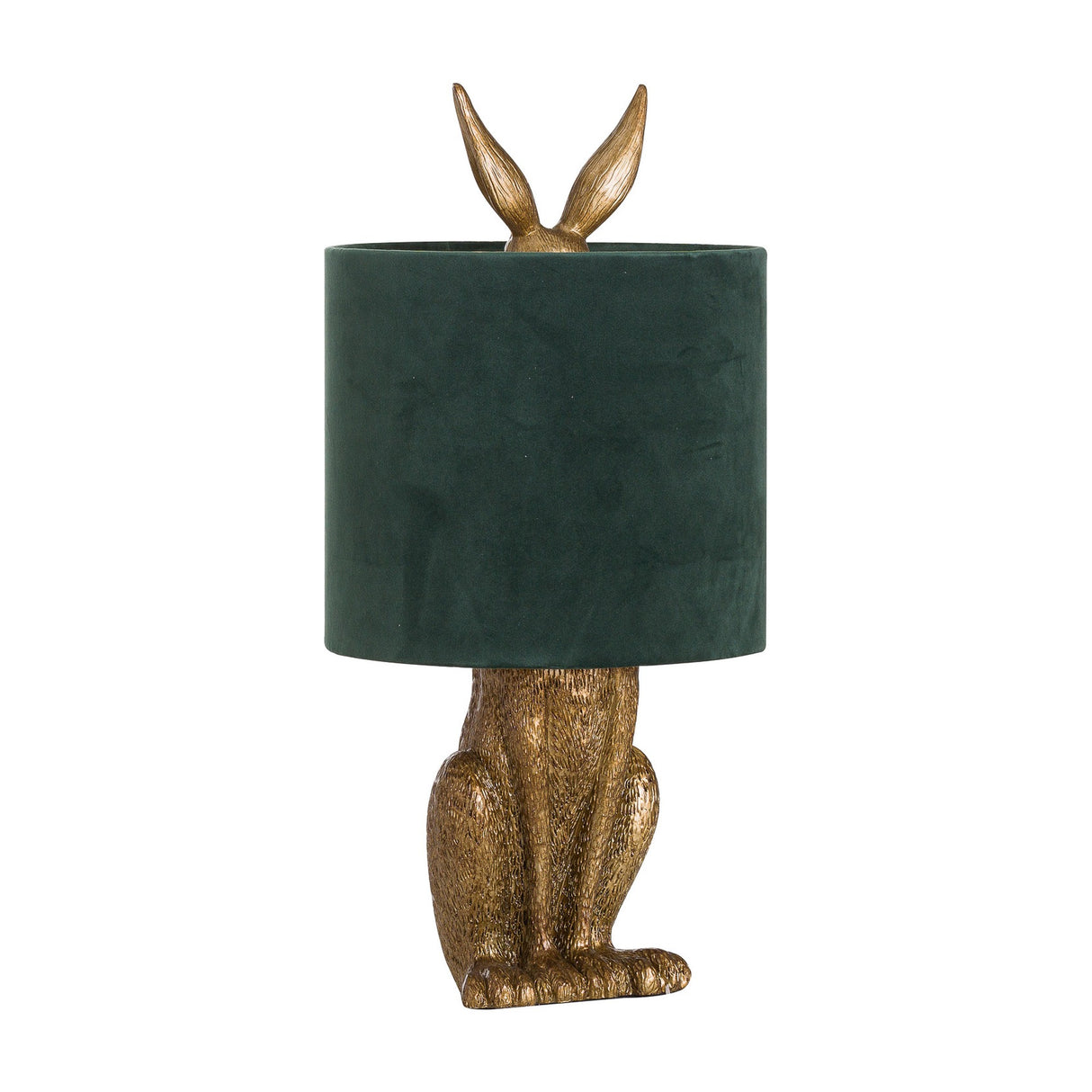 Antique Gold Hare Table Lamp with Green Velvet Shade – Gold