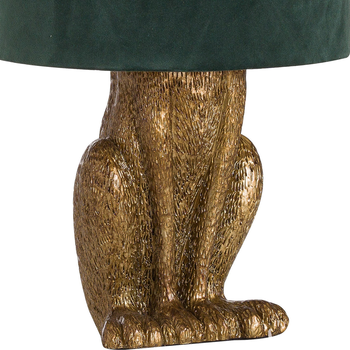 Antique Gold Hare Table Lamp with Green Velvet Shade – Gold