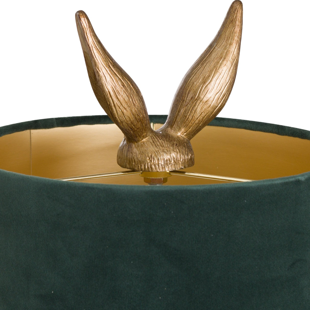 Antique Gold Hare Table Lamp with Green Velvet Shade – Gold