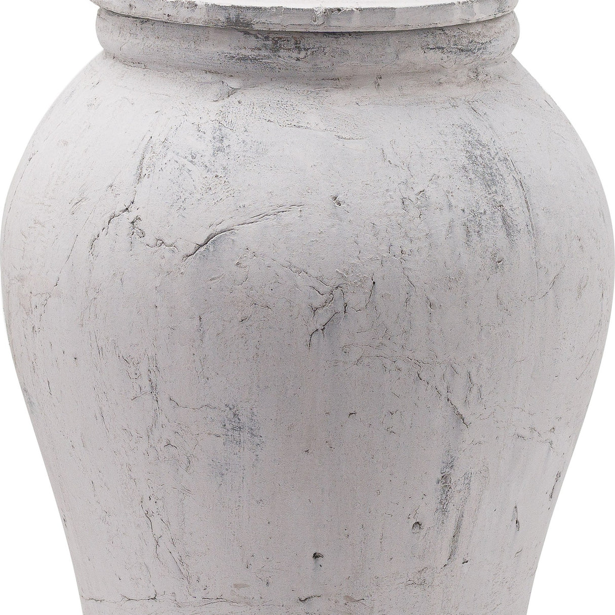 Close-up of the Hill Interiors Large Stone Ceramic Ginger Jar Vase in beige, showing its rounded body, narrow neck and matte stone-effect finish.