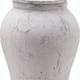 Close-up of the Hill Interiors Large Stone Ceramic Ginger Jar Vase in beige, showing its rounded body, narrow neck and matte stone-effect finish.
