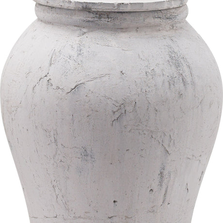 Close-up of the Hill Interiors Large Stone Ceramic Ginger Jar Vase in beige, showing its rounded body, narrow neck and matte stone-effect finish.
