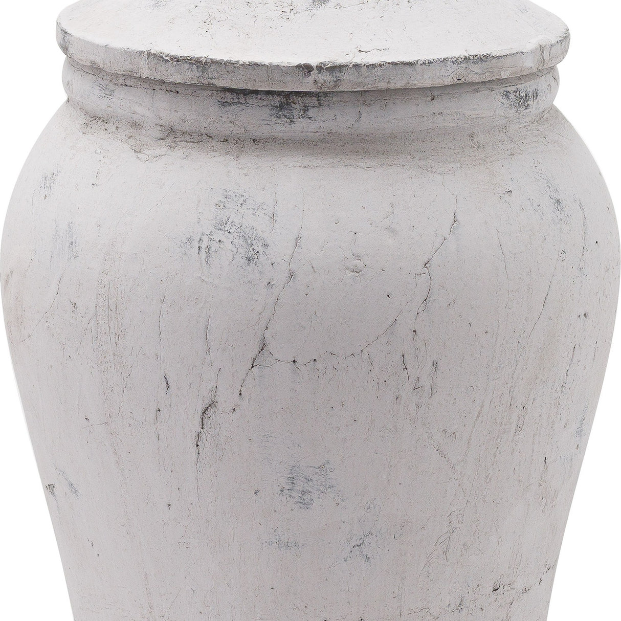 Hill Interiors Stone Ginger Jar ceramic vase in beige with a rounded body, tapered neck and domed lid, shown in a close-up matte stone-effect finish.