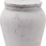 Hill Interiors Stone Ginger Jar ceramic vase in beige with a rounded body, tapered neck and domed lid, shown in a close-up matte stone-effect finish.