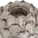 Close-up of Hill Interiors Large Stone Effect Acorn Tea Light Holder in beige ceramic, showing textured layered scales and central tea light opening.