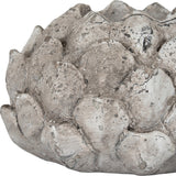 Close-up of Hill Interiors Large Stone Effect Acorn Tea Light Holder in beige ceramic with a weathered stone finish and layered cap detail.