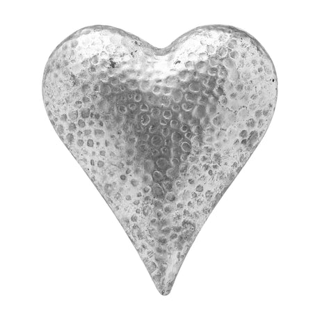 Hill Interiors Decorative Ceramic Heart in silver, a small hammered-effect glazed piece with a textured dimpled surface, shown against a plain white background.
