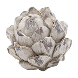 Hill Interiors small decorative artichoke ornament in white resin with layered sculpted petals and subtle grey shading, shown on a plain white background.