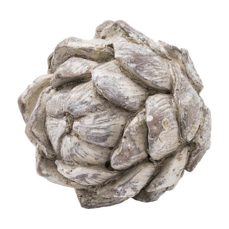 Hill Interiors decorative medium artichoke ornament in white resin with layered leaf-like scales and a matte finish, shown on a plain white background.