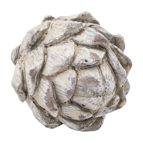 Hill Interiors Decorative Large Artichoke Ornament in white resin with layered petal detailing and soft distressed finish, shown on a plain white background.