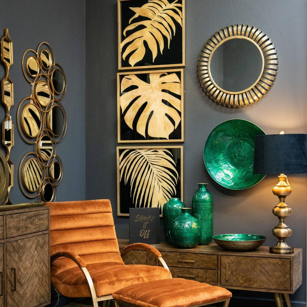 Geometric Collage Wall Mirror – Gold