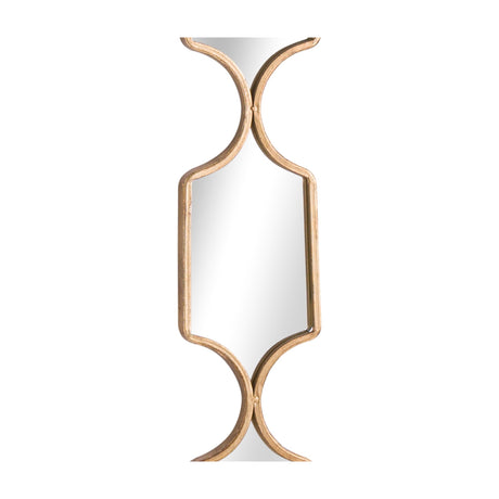 Hill Interiors Geometric Collage Wall Mirror in gold, showing a close-up of the slim metal frame with curved panel sections against a white background.