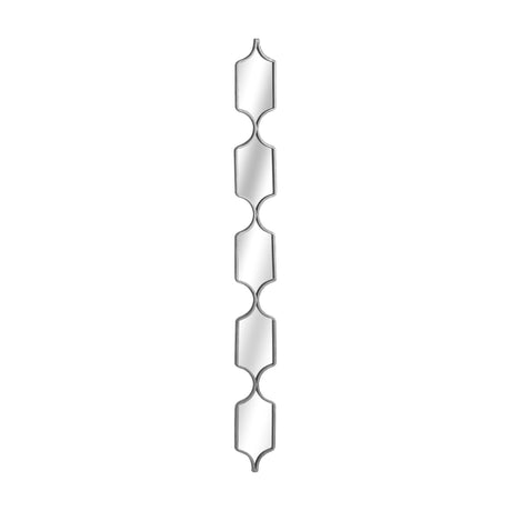 Hill Interiors square decorative hanging collage wall mirror with five vertically stacked silver metal panes on a plain white background.