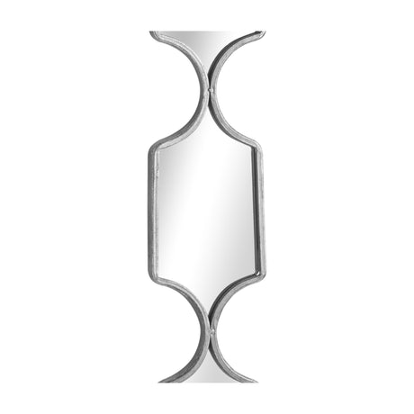 Hill Interiors square decorative hanging collage wall mirror with a slim silver metal frame shaped into linked panes, shown against a white background.
