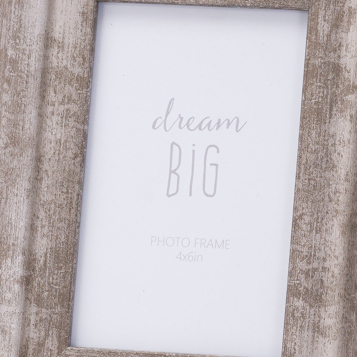 Hill Interiors Convex Matt Silver Photo Frame with wooden base and 4x6 aperture displaying a Dream Big insert, shown in close-up detail.