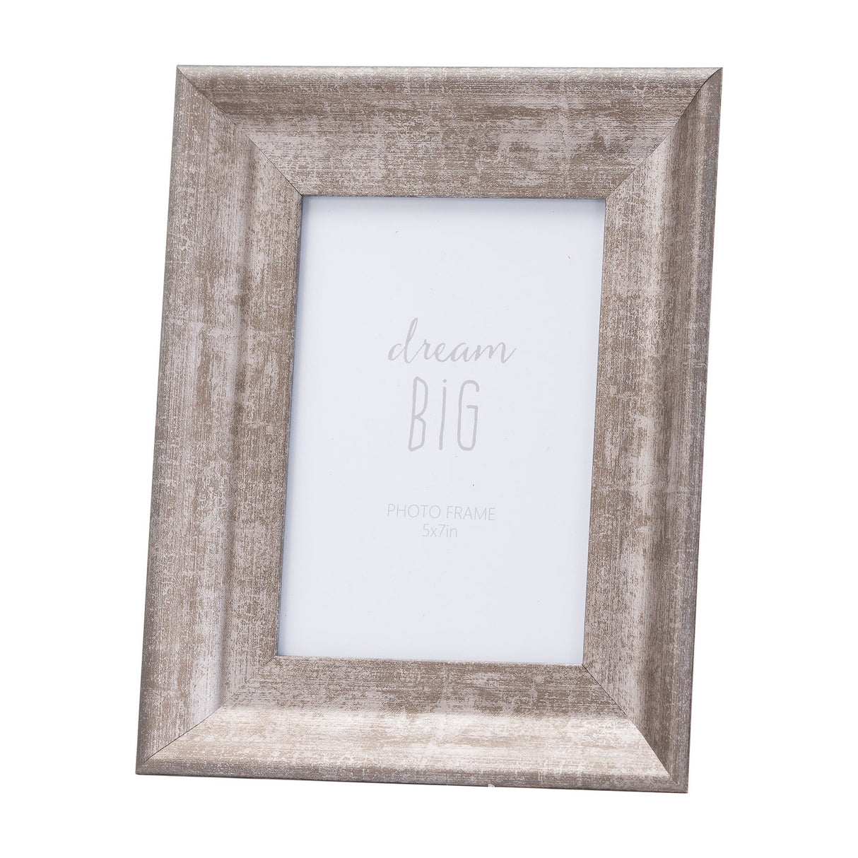 Hill Interiors Convex Matt Silver 5x7in photo frame with a wooden convex moulding and distressed silver finish, standing upright against a white background.