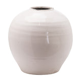 Hill Interiors Glazed Large Regola rounded ceramic vase in white with crackle glaze finish and narrow neck, shown on a plain white background.