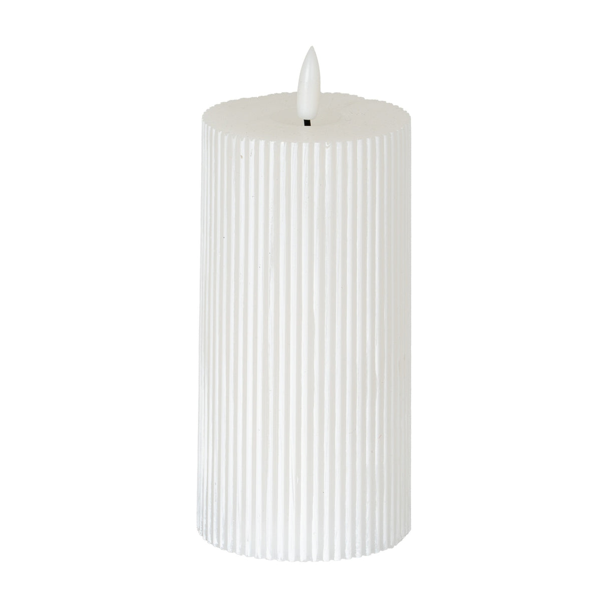 Textured Ribbed LED Pillar Candle – Beige