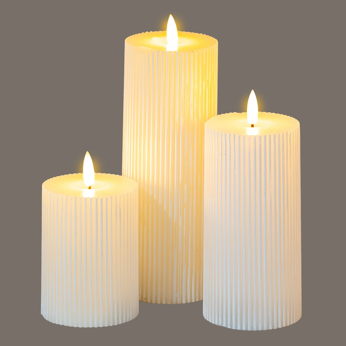 Textured Ribbed LED Pillar Candle – Beige